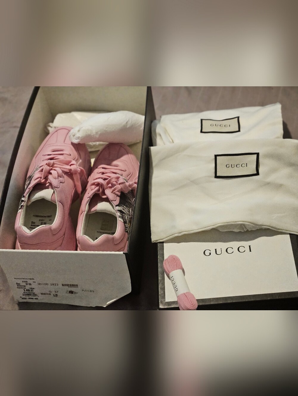 Gucci Pink Sneakers with Cat Graphic and Teal Eyes Sz 37 - Picture 16 of 16